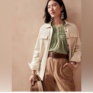 Banana Republic Cardoon Green Pintuck Swing Top Size XL